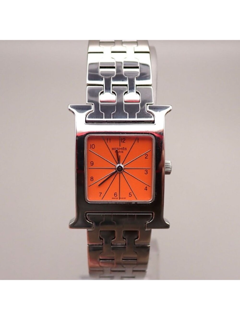 Hermes Watch Silver Orange Quartz
